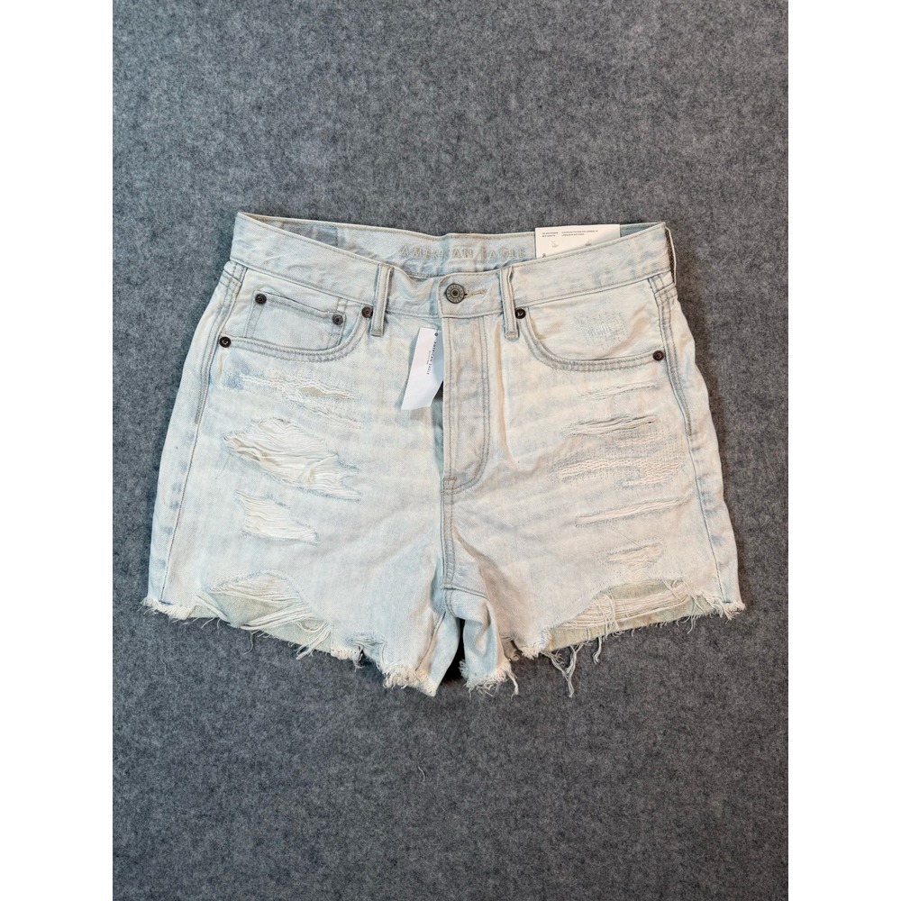 American Eagle 90s Boyfriend Mid-Length Distressed Denim Shorts Light Wash 8